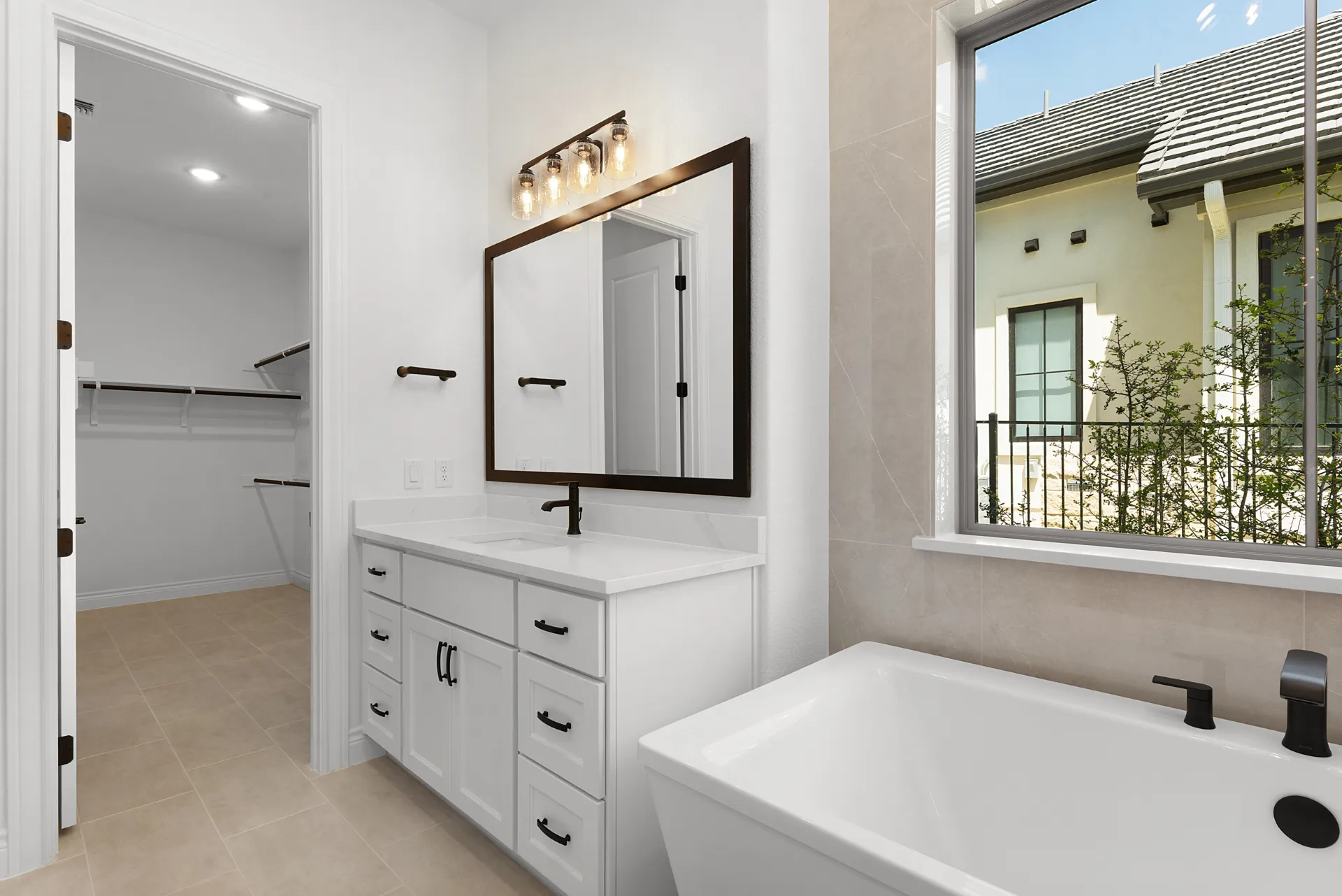 Primary bath with double vanity and freestanding tub